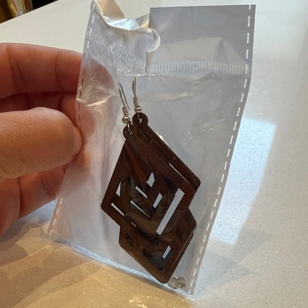 🆕 Geometric Brown Wooden Earrings